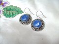 Ажурни Авторски Сребърни Обеци с Натурални Лазурити, снимка 2
