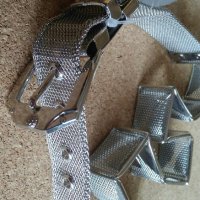 Стилен сребрист колан с метална плетена нишка, снимка 1 - Колани - 20903952