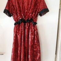Червена пайетена рокля, снимка 1 - Рокли - 21554014