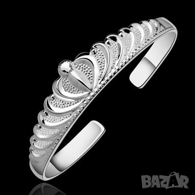 Елегантна посребрена гривна с орнаменти, снимка 2 - Гривни - 25197037