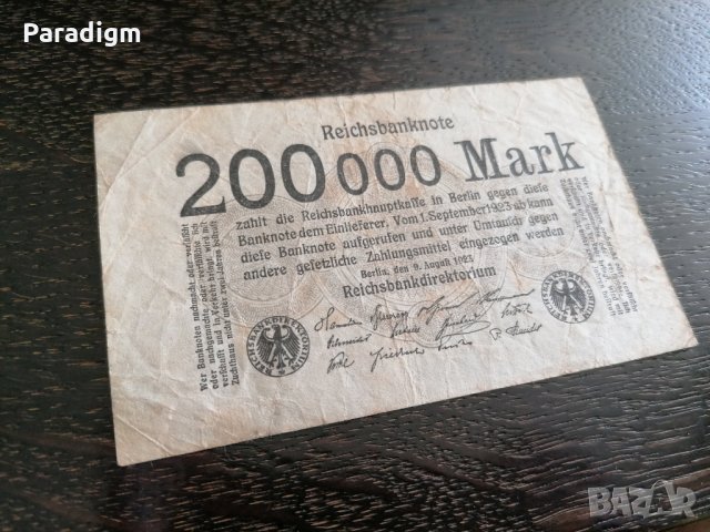 Райх банкнота - Германия - 200 000 марки | 1923г., снимка 2 - Нумизматика и бонистика - 25929391