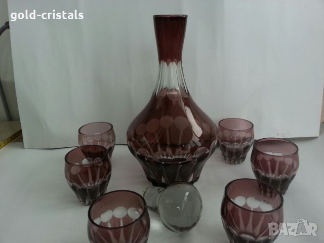 Ретро стъклени чаши с гарафа цветно стъкло , снимка 11 - Антикварни и старинни предмети - 25525942