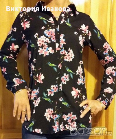 черна риза на цветя, снимка 3 - Ризи - 11988707
