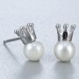 Сребърни обеци - Перла с коронка, снимка 2