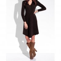 Зимна плетена тъмнокафява рокля марка Fobya - S/M/L, снимка 1 - Рокли - 23241236
