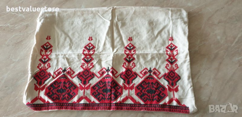 Кремаво-черно-бяла Памучна Ръчно Бродирана Калъфка За Възглавница 59-41см, снимка 1