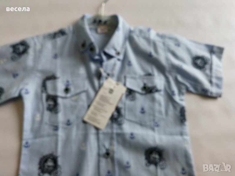 Детска риза с къс ръкав син цвят тип кенар , снимка 1
