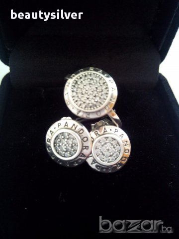 Сребърни стерлинги пръстен и обеци в стил PANDORA Проба S925, код 0521, снимка 2 - Бижутерийни комплекти - 12781302