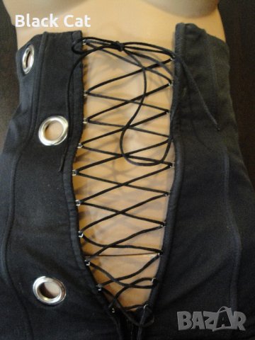 Нов черен къс дамски гащеризон с връзки (тип корсет), къси панталонки, панталони, панталон, блуза, снимка 16 - Гащеризони - 13970641