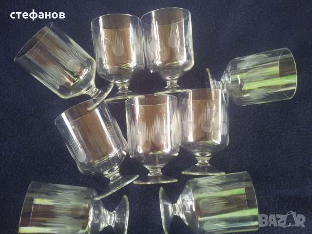 Ретро чаши за концентрат с гравюра, столче 9 бр, снимка 3 - Чаши - 24120835