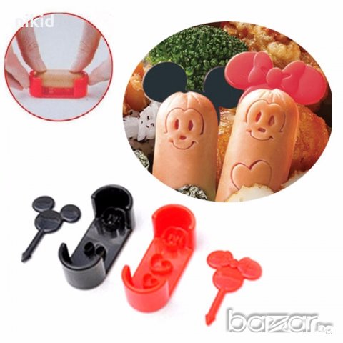 сет Мики и Мини Маус малки резци с релеф с топер уши за кренвирш и др декор