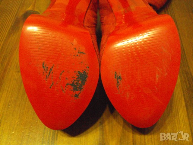 Червени велурени ботуши на високи токчета-15 см, снимка 6 - Дамски ботуши - 23120028