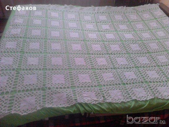 Покривало за легло-ръчно плетено на квадрати, снимка 9 - Покривки за легло - 15345952