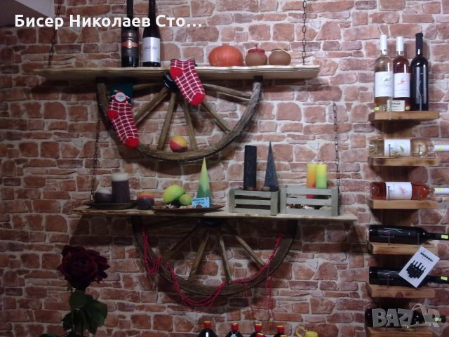 Рафт- етажерка от автентично колело на каруца!!!, снимка 12 - Декорация за дома - 10897306