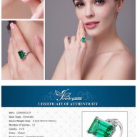Посребрен дамски пръстен със зелен камък, фини кралски бижута със цирконии  , снимка 3 - Пръстени - 17414209