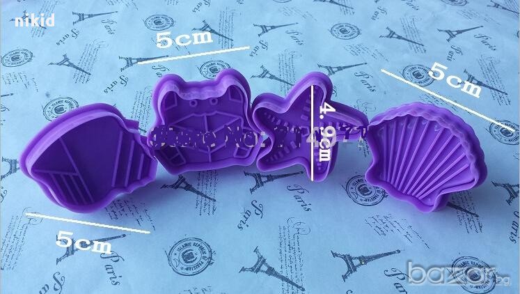 4  морски форми с бутало резец мида рапан рак звезда украса сладки торта фондан и др , снимка 1