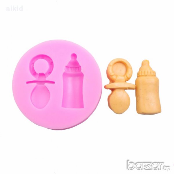 биберон залъгалка и шише бутилка бебешки силиконов молд форма декорация украса фондан торта мъфини, снимка 1