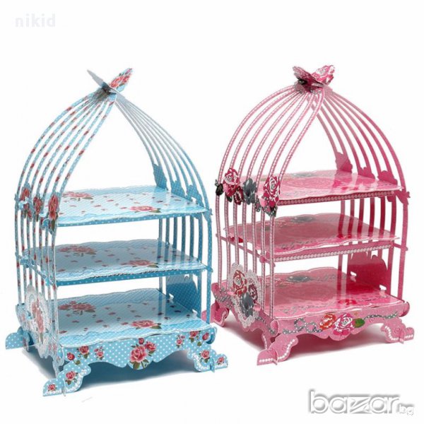 огромна стойка стелаж поставка кафез картон за мъфини кексче парти 3 етажа кетъринг рожден ден сватб, снимка 1