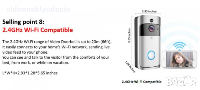 HD 1MP Умен Видеодомофон Звънец Интерком Смартфон Контрол Wi-Fi Връзка Сензор Детекция Движение 160°, снимка 13 - Комплекти за видеонаблюдение - 25810765
