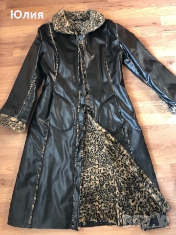 Кожено палто/ манто - черно с леопардов принт, снимка 9 - Палта, манта - 24064565