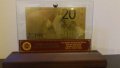 Сувенири 20 златни евро банкноти в стъклена поставка и масивно дърво + Сертификат, снимка 8