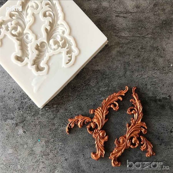 2 орнамента имитация листа силиконов молд форма декорация торта фондан шоколад и др., снимка 1