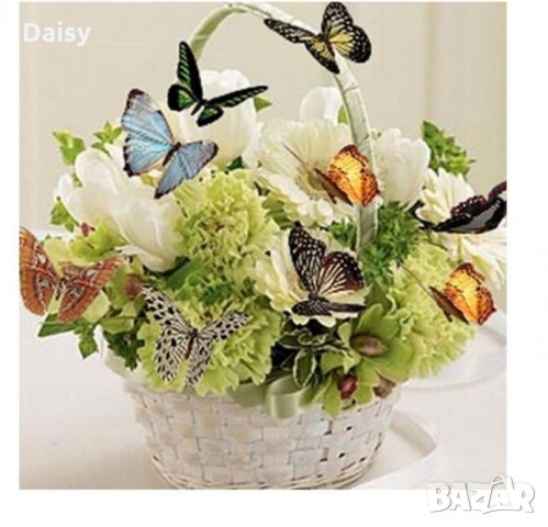 Диамантен гоблен"Кошничка с цветя и пеперуди"5D