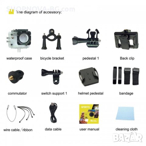 Спортна екшън камера AUSEK 16 MP, 4К, 170 градуса, Wi-Fi, HDMI, Включени аксесоари, снимка 6 - Камери - 24612335