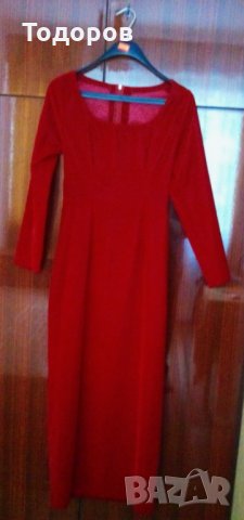 Червена рокля копринено кадифе + подарък, снимка 3 - Рокли - 24157757