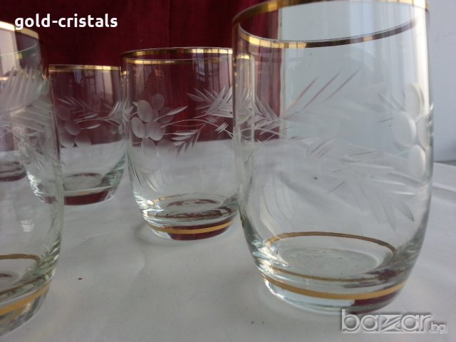 Стъклени чаши гравирани с златен кант , снимка 8 - Антикварни и старинни предмети - 20681508