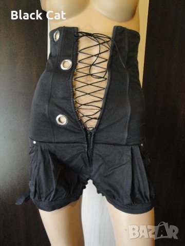 Нов черен къс дамски гащеризон с връзки (тип корсет), къси панталонки, панталони, панталон, блуза, снимка 6 - Гащеризони - 13970641