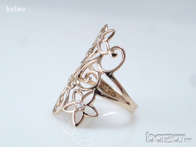 златен пръстен С ЦВЕТЯ 3.65 грама/размер №59 злато 14 карата, снимка 4 - Пръстени - 19261037