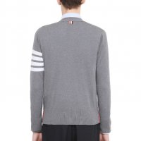 THOM BROWNE Striped Grey Cardigan Мъжки Пуловер Жилетка size S, снимка 3 - Пуловери - 19418877