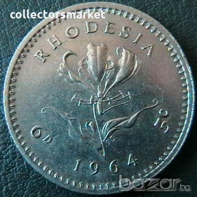 6 пенса/5 цента 1964, Родезия, снимка 1