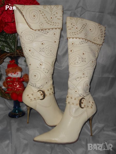 Елегантни кожени ботуши Fiorelli мръсно бели със златни елементи , снимка 1
