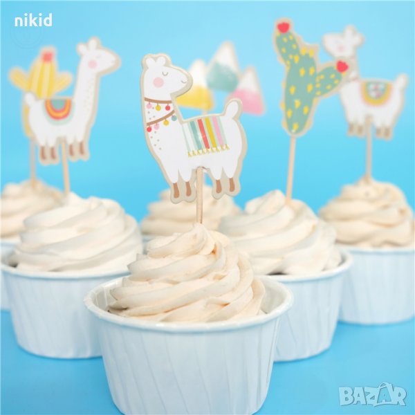 Камила Лама Кактуси 24 бр топер клечки за мъфини декорация и украса, снимка 1