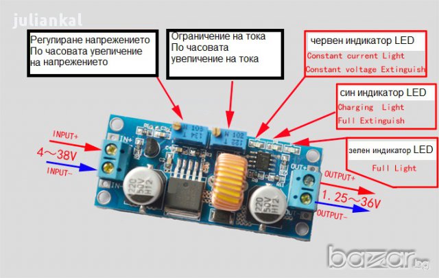 Понижаващ преобразовател блок с регулиране на ток и напрежение.1.25-30В. 3 А  5 А , снимка 7 - Друга електроника - 9746294