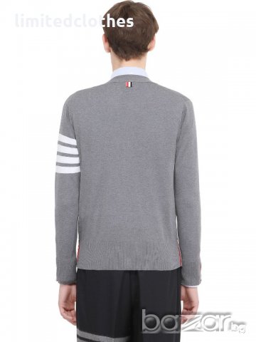 THOM BROWNE Striped Grey Cardigan Мъжки Пуловер Жилетка size S, снимка 3 - Пуловери - 19418877