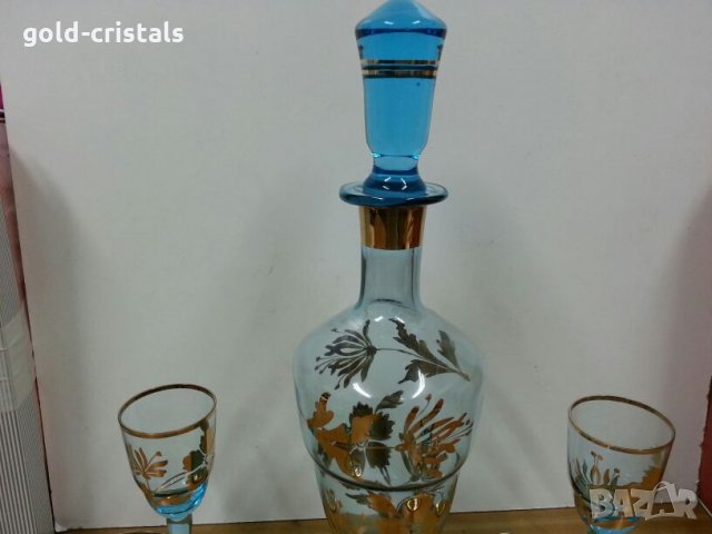 ретро чаши с гарафа за ракия с позлата Чехословакия , снимка 3 - Антикварни и старинни предмети - 22343353