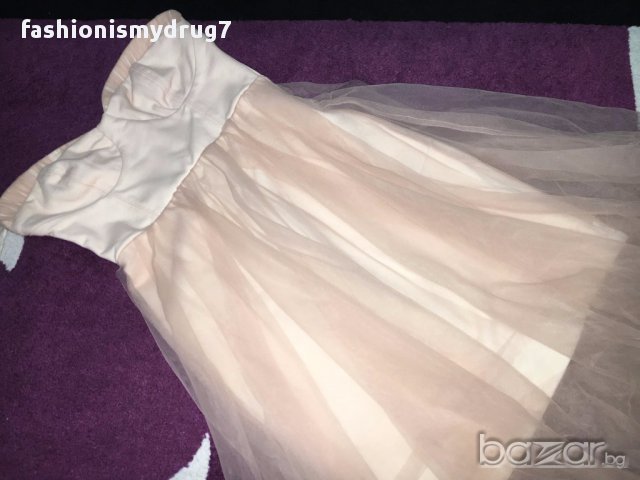 Кремава официална луксозна рокля с воал BERSHKA,S, снимка 4 - Рокли - 12662694
