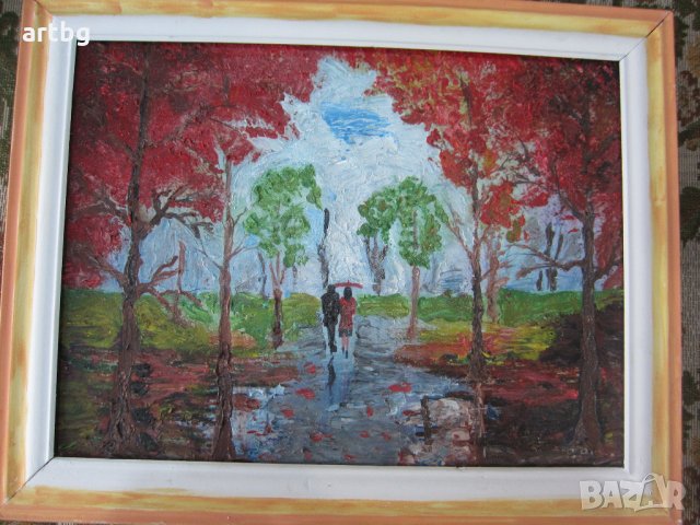 Автентична картина "В дъжда", снимка 5 - Картини - 24695151