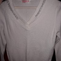 Дамска блуза с дълъг ръкав бяла с перли, снимка 2 - Блузи с дълъг ръкав и пуловери - 21638303