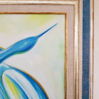 Маслена картина „ Синята ми птица отлетя “, снимка 5 - Изкуствени цветя - 24338862