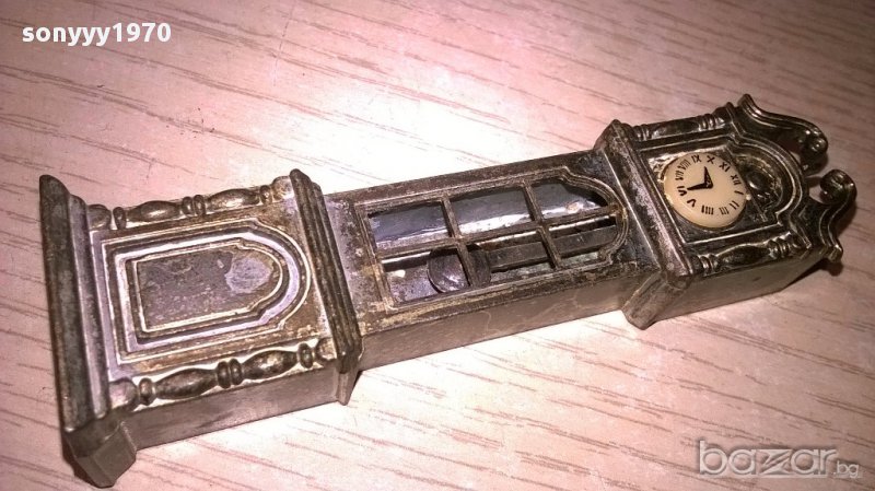 Мини ретро колекция часовник с махало-месинг-9х3х2см-внос швеицария, снимка 1
