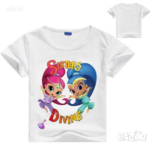 Искрица и Сияйница shimmer and shine бяла детска тениска, снимка 1