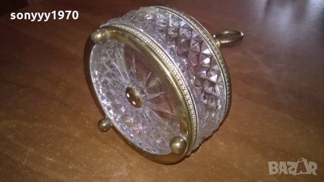 АНТИКА кристал и месинг-ретро пепелник за колекция-14х10см--внос франция, снимка 10 - Антикварни и старинни предмети - 23586731
