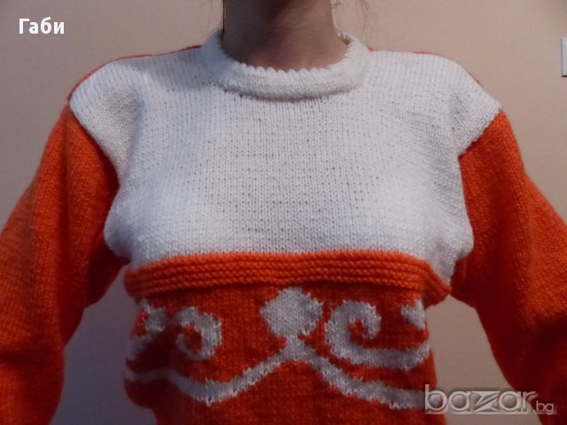 Ръчно плетена оранжева блузка, снимка 4 - Блузи с дълъг ръкав и пуловери - 15347523