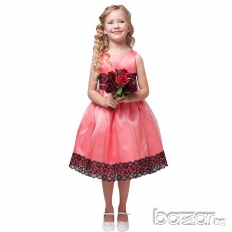 детска рокля в прасковено - розово и черно, снимка 1 - Детски рокли и поли - 16870554