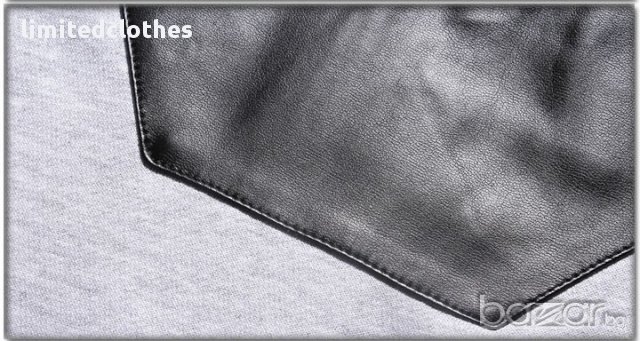 PHILIPP PLEIN GREY LEATHER PLATE Мъжко Горнище с Кожени Елементи size M, снимка 11 - Спортни дрехи, екипи - 12561073