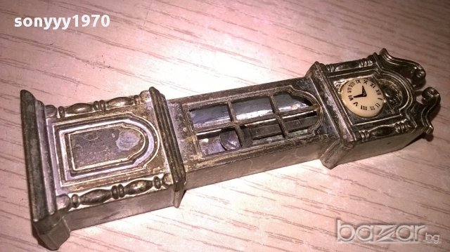 Мини ретро колекция часовник с махало-месинг-9х3х2см-внос швеицария, снимка 1 - Антикварни и старинни предмети - 17522437